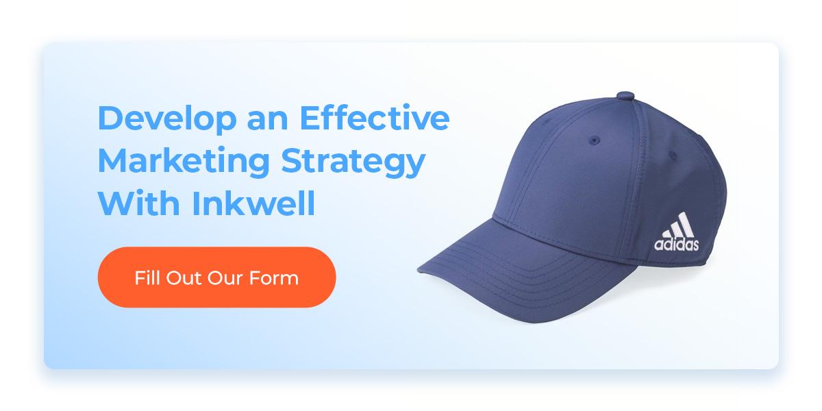 adidas hat with company branding available - develop an effective marketing strategy with inkwell